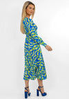 Kate & Pippa Birkin Satin Feel Print Midi Dress, Blue & Lime