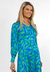 Kate & Pippa Birkin Satin Feel Print Midi Dress, Blue & Green