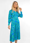 Kate & Pippa Birkin Satin Feel Print Midi Dress, Blue & Green