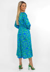 Kate & Pippa Birkin Satin Feel Print Midi Dress, Blue & Green