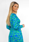 Kate & Pippa Birkin Satin Feel Print Midi Dress, Blue & Green