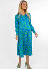 Kate & Pippa Birkin Satin Feel Print Midi Dress, Blue & Green