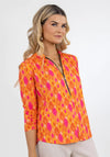 Kate & Pippa Printed Zip Top, Orange Pink
