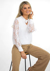 Kate & Pippa Lace Sleeve Banded Hem Top, White