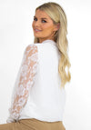 Kate & Pippa Lace Sleeve Banded Hem Top, White