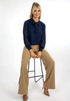 Kate & Pippa Bow Neck Banded Hem Top, Navy