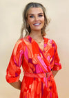 Kate & Pippa Positano Print Midi Dress, Orange & Pink