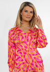 Kate & Pippa Birkin Satin Feel Print Midi Dress, Pink & Orange