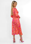 Kate & Pippa Birkin Satin Feel Print Midi Dress, Pink & Orange