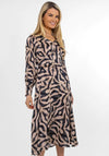 Kate & Pippa Birkin Satin Feel Print Midi Dress, Beige & Black