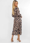 Kate & Pippa Birkin Satin Feel Print Midi Dress, Beige & Black