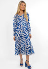 Kate & Pippa Birkin Satin Feel Print Midi Dress, Blue & Ivory