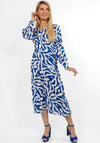 Kate & Pippa Birkin Satin Feel Print Midi Dress, Blue & Ivory