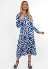 Kate & Pippa Birkin Satin Feel Print Midi Dress, Blue & Ivory