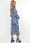 Kate & Pippa Birkin Satin Feel Print Midi Dress, Blue & Ivory