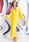 Kevan Jon Francis Plunge Neck Midi Dress, Yellow