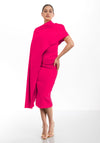 Kevan Jon Alice Cape Sleeve Midi Dress, Hot Pink