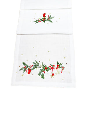 Peggy Wilkins Kissing Bough Table Runner, White