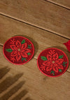POINSETTIA BEADED ROUND COASTER SET OF TWO