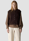 Le Comte Knitted with Button Placket Gilet, Brown