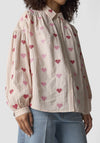 Le Comte Striped Collared Shirt with Heart Embroidery, Pink