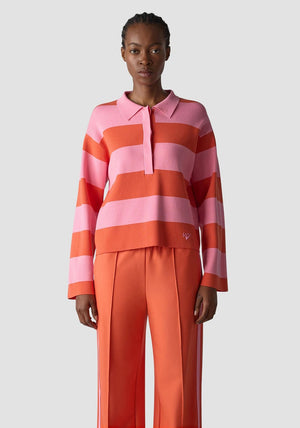 Le Comte Striped Sweatshirt with Collar, Pink