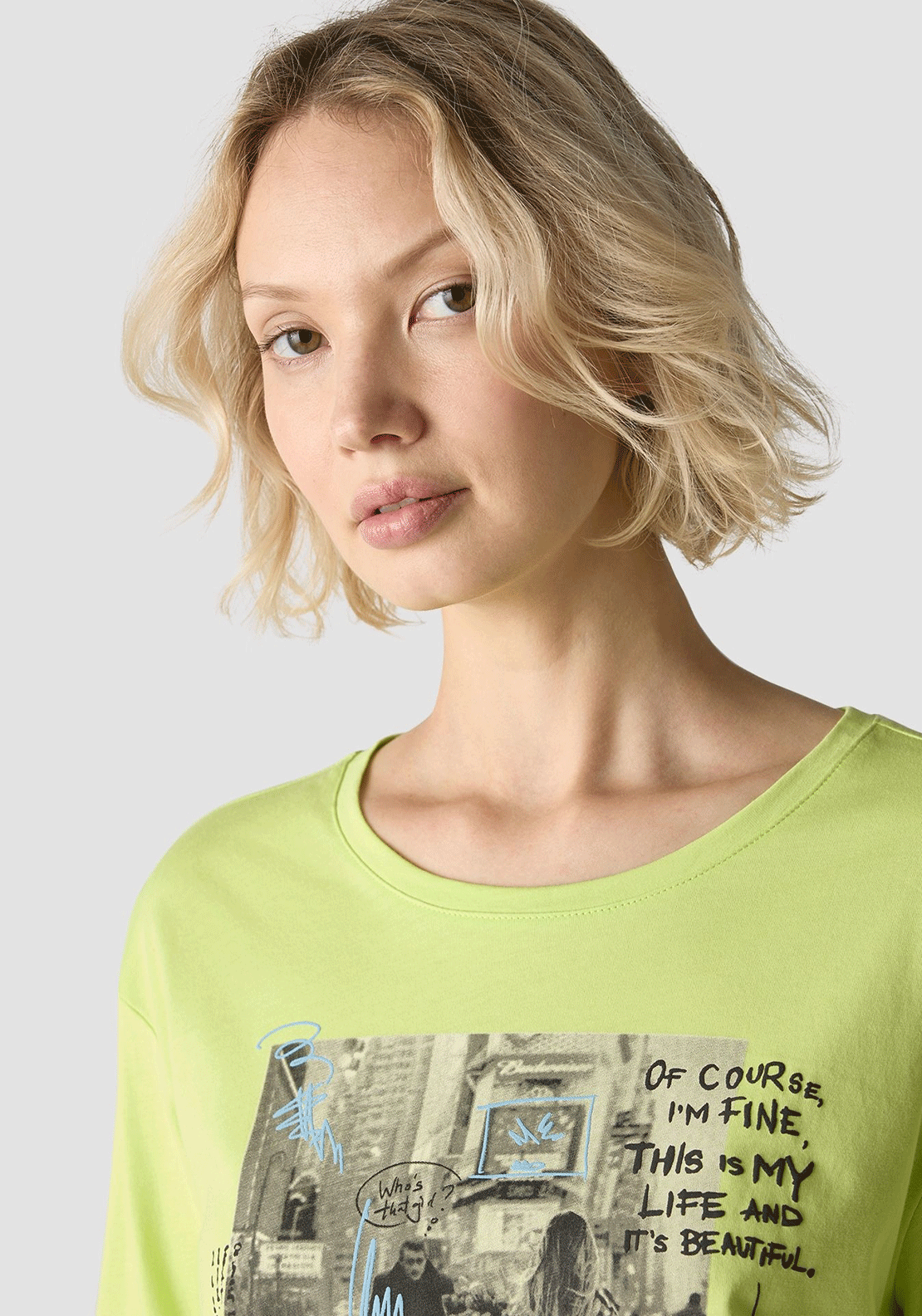 Le Comte Graphic Print Long Sleeve Top, Lime Green