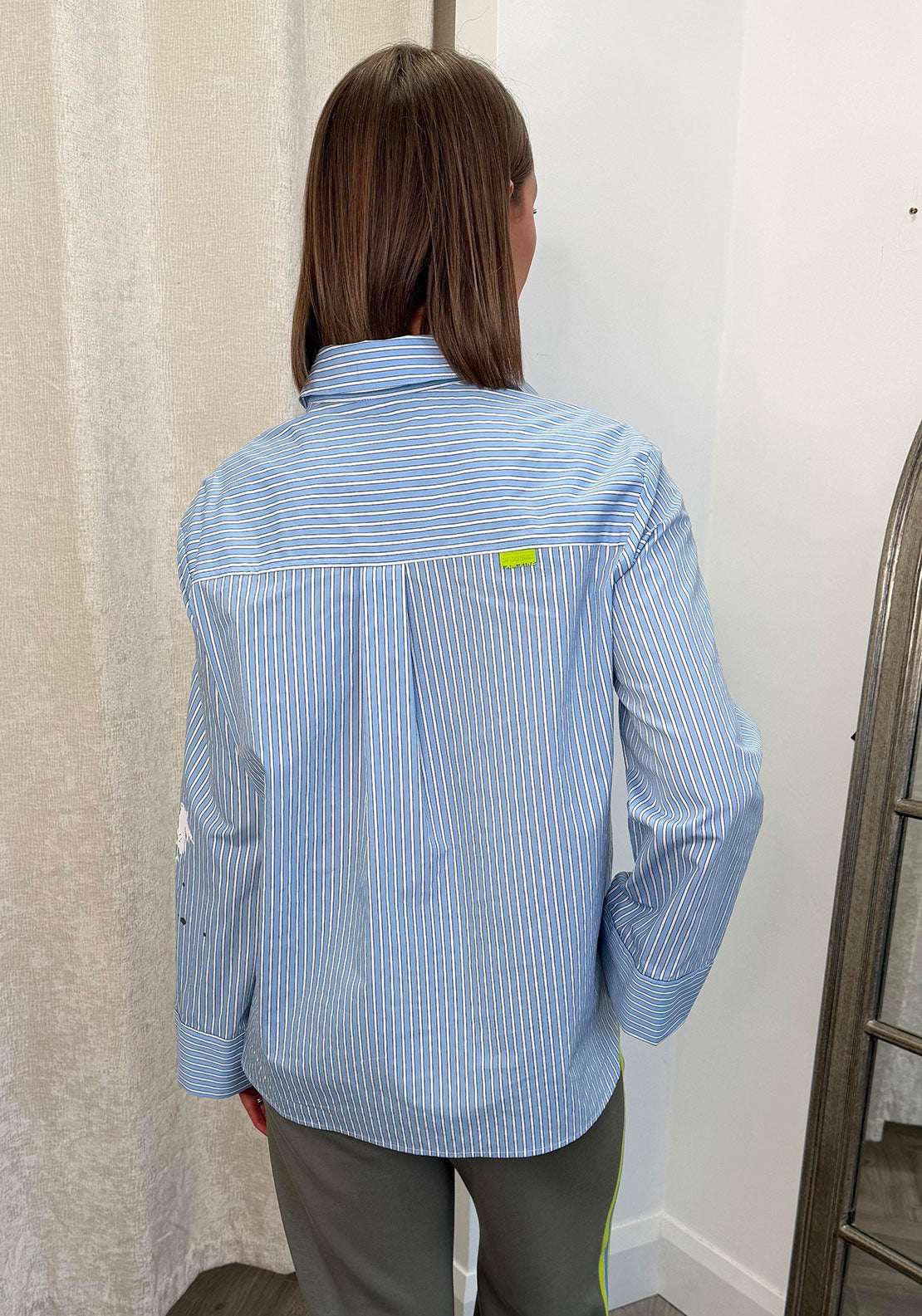 Le Comte Stripped Print Long Sleeve Shirt, Blue