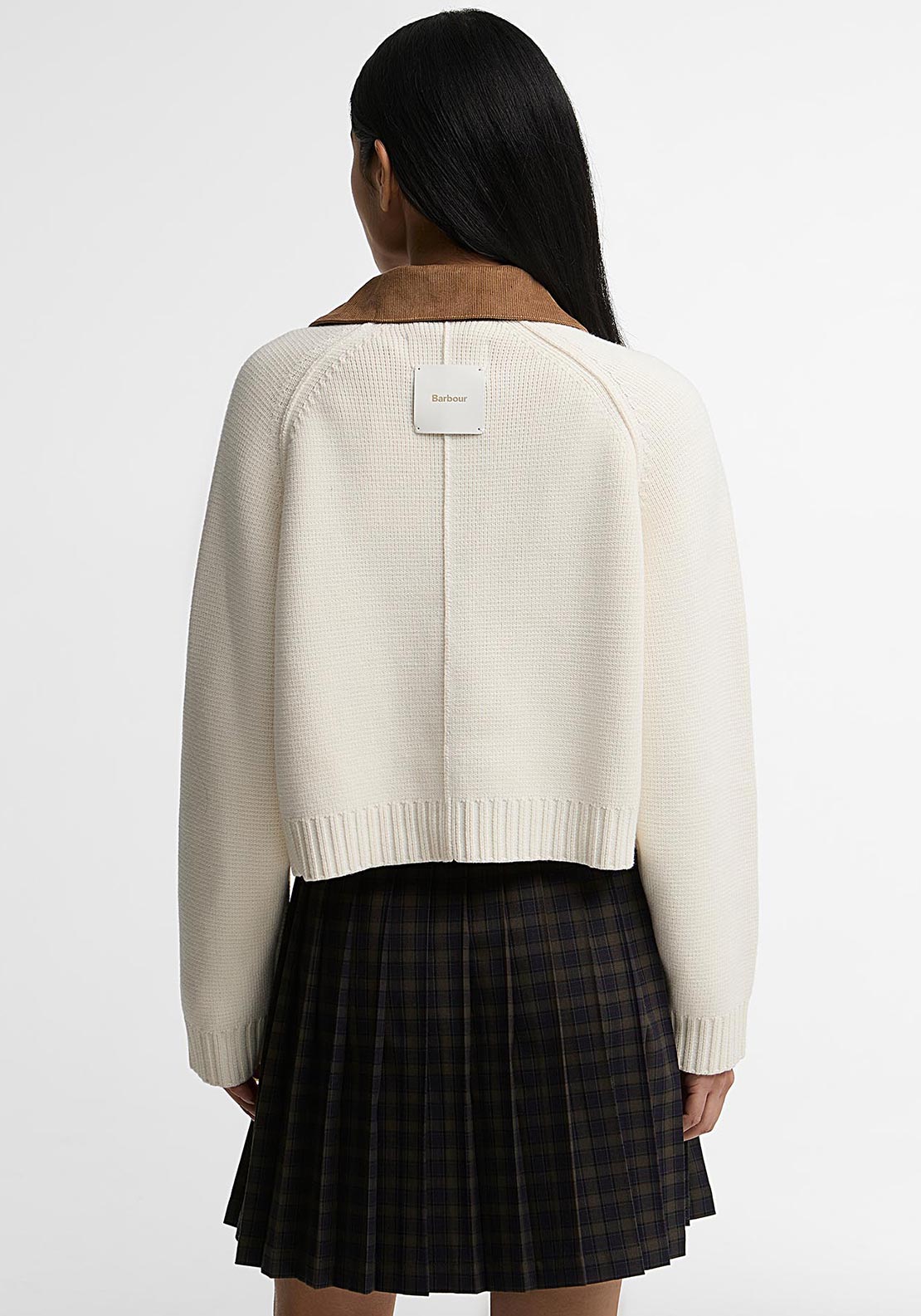 Barbour Alverstone Knitted Cord Collar Cardigan, Cream