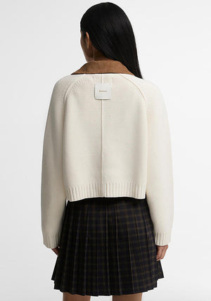 Barbour Alverstone Knitted Cord Collar Cardigan, Cream