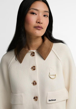 Barbour Alverstone Knitted Cord Collar Cardigan, Cream