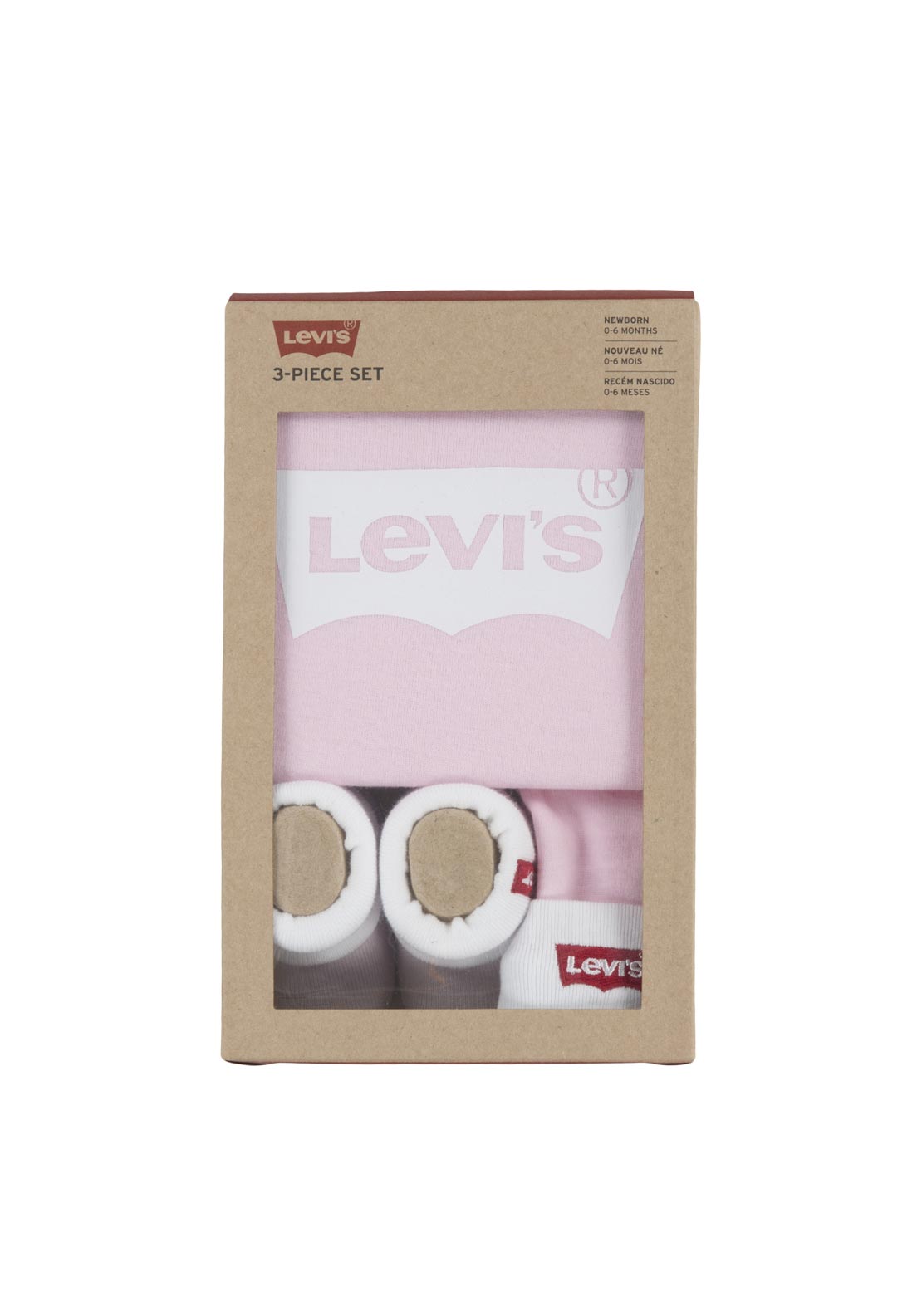 Levi’s Baby Bodysuit Hat and Socks Set, Pink