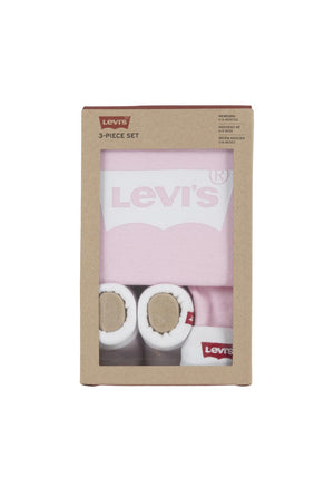 Levi’s Baby Bodysuit Hat and Socks Set, Pink
