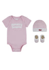 Levi’s Baby Bodysuit Hat and Socks Set, Pink