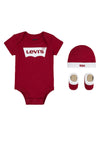 Levi’s Baby Bodysuit Hat and Socks Set, Red