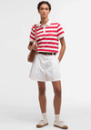 Barbour Womens Ashbourne Striped Polo T Shirt, Red and White