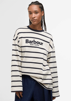 Barbour Maeve Embroidered Striped Top, Beige