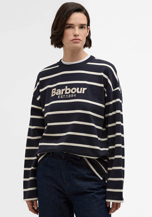 Barbour Maeve Embroidered Striped Top, Navy
