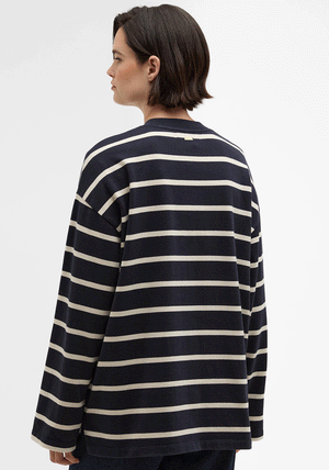 Barbour Maeve Embroidered Striped Top, Navy