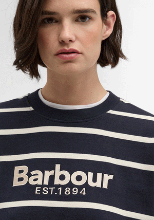 Barbour Maeve Embroidered Striped Top, Navy