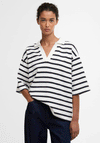 Barbour Womens Inez Stripe Collar Top, Cream and Navy