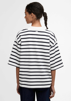 Barbour Womens Inez Stripe Collar Top, Cream and Navy