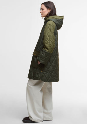 Barbour Womens Elspeth Long Quilted Coat, Green