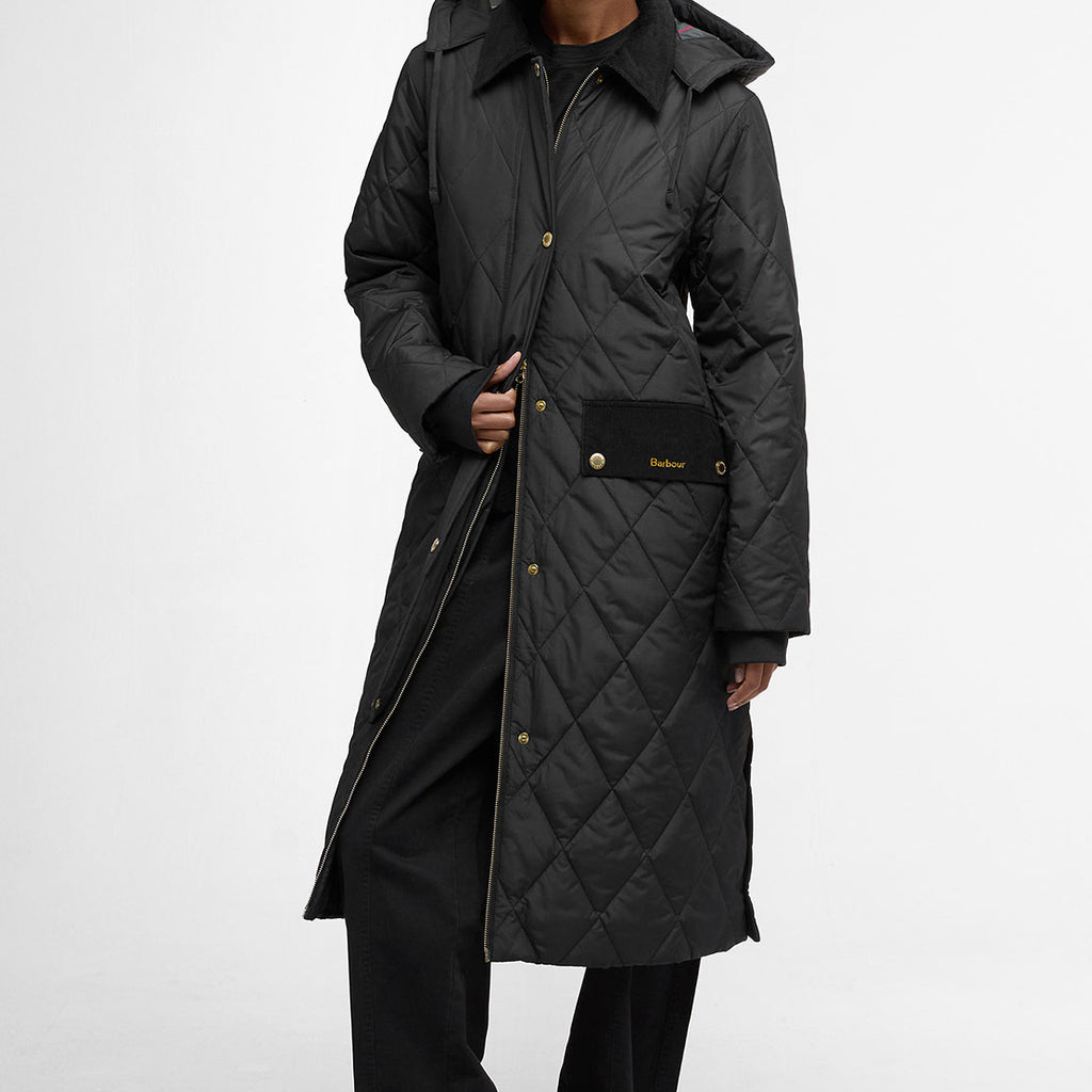 Barbour Womens Meridith Long Quilted Coat, Black