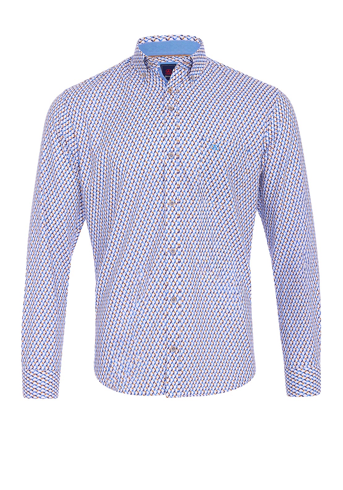 Andre Dodder Geo Pattern Shirt, Beige & Blue Multi