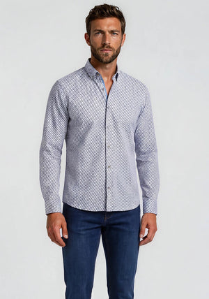 Andre Dodder Geo Pattern Shirt, Beige & Blue Multi