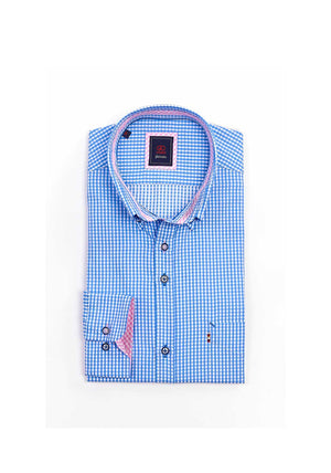 Andre Koln Gingham Long Sleeve Shirt, Blue
