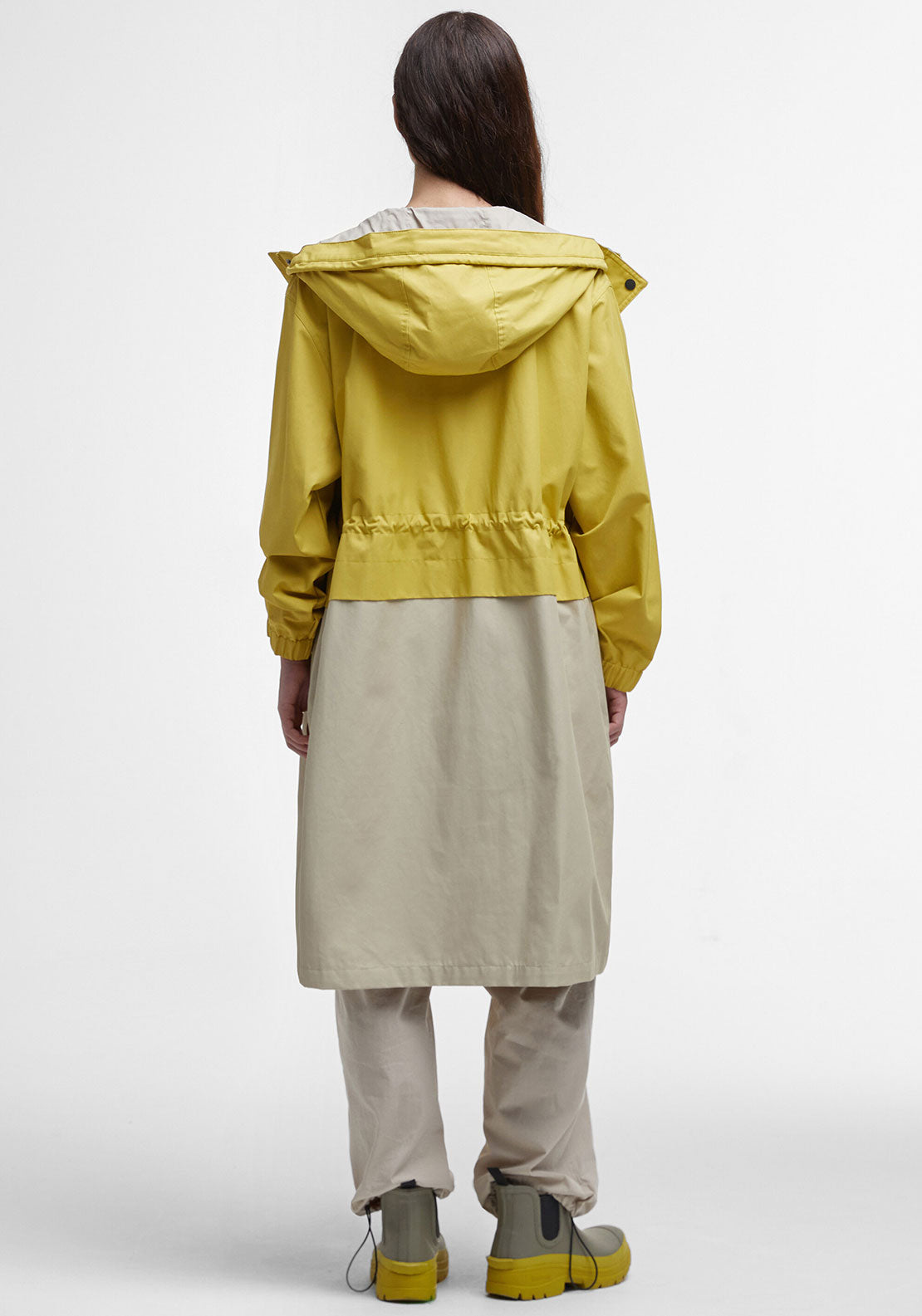 Barbour Evie Showerproof Parka Coat, Beige and Lime