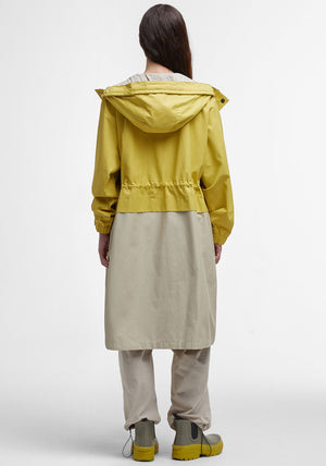 Barbour Evie Showerproof Parka Coat, Beige and Lime