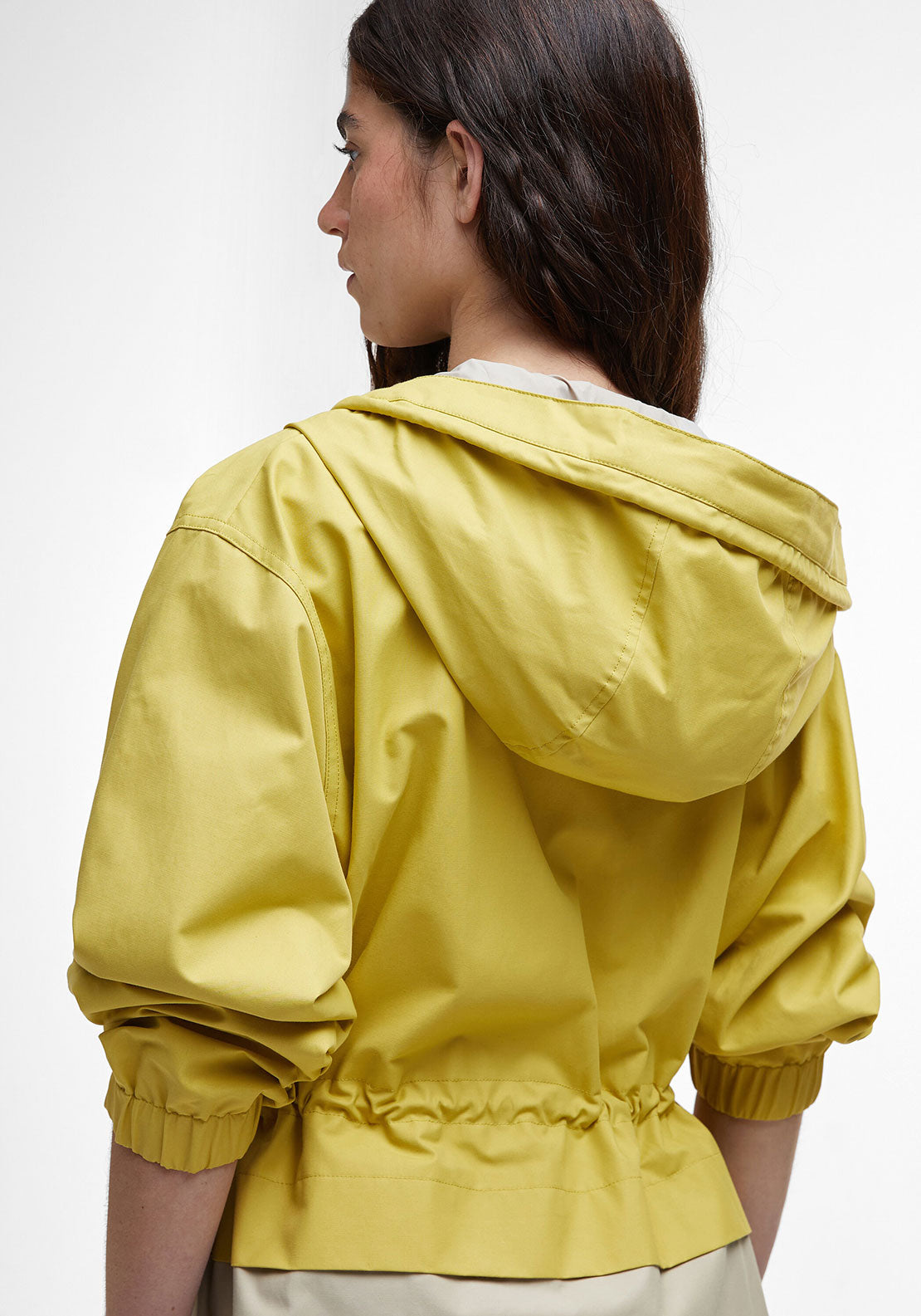 Barbour Evie Showerproof Parka Coat, Beige and Lime